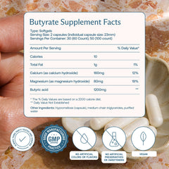 BodyBio Butyrate capsules shown, convenient postbiotic for daily digestive comfort.