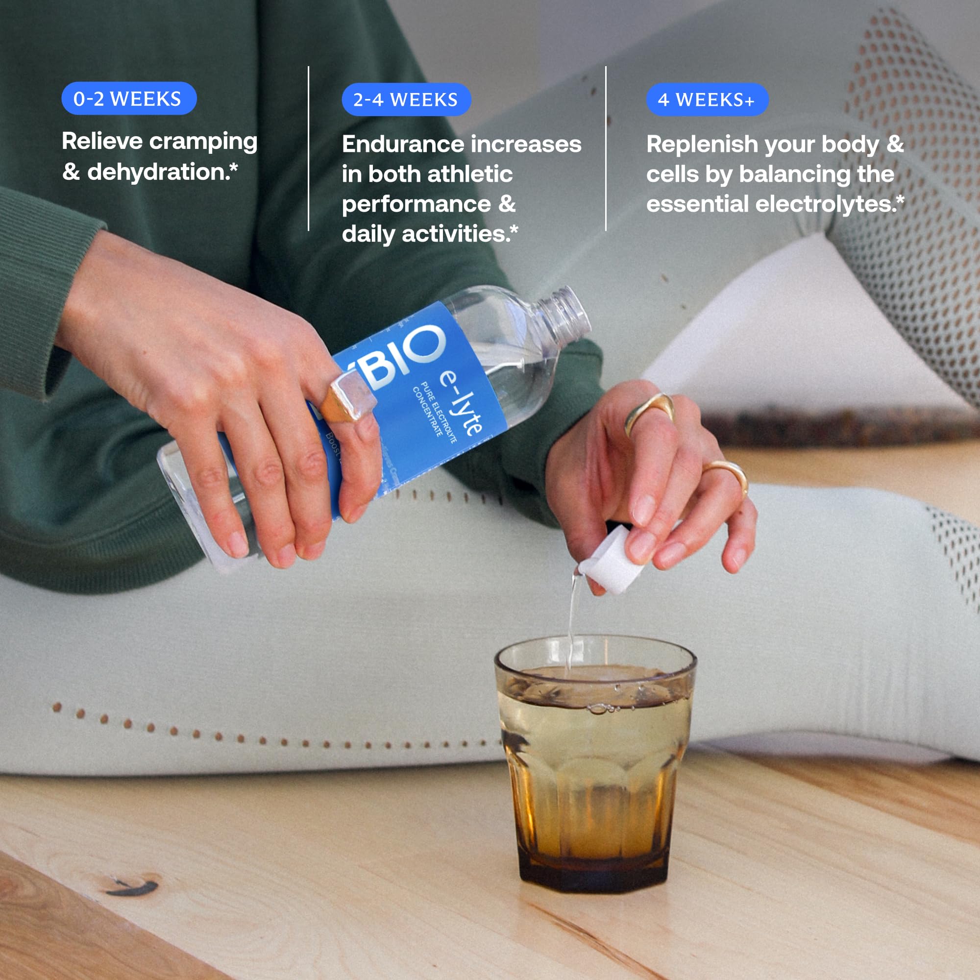 BodyBio e-Lyte in use by an athlete suggesting cramp relief potential.