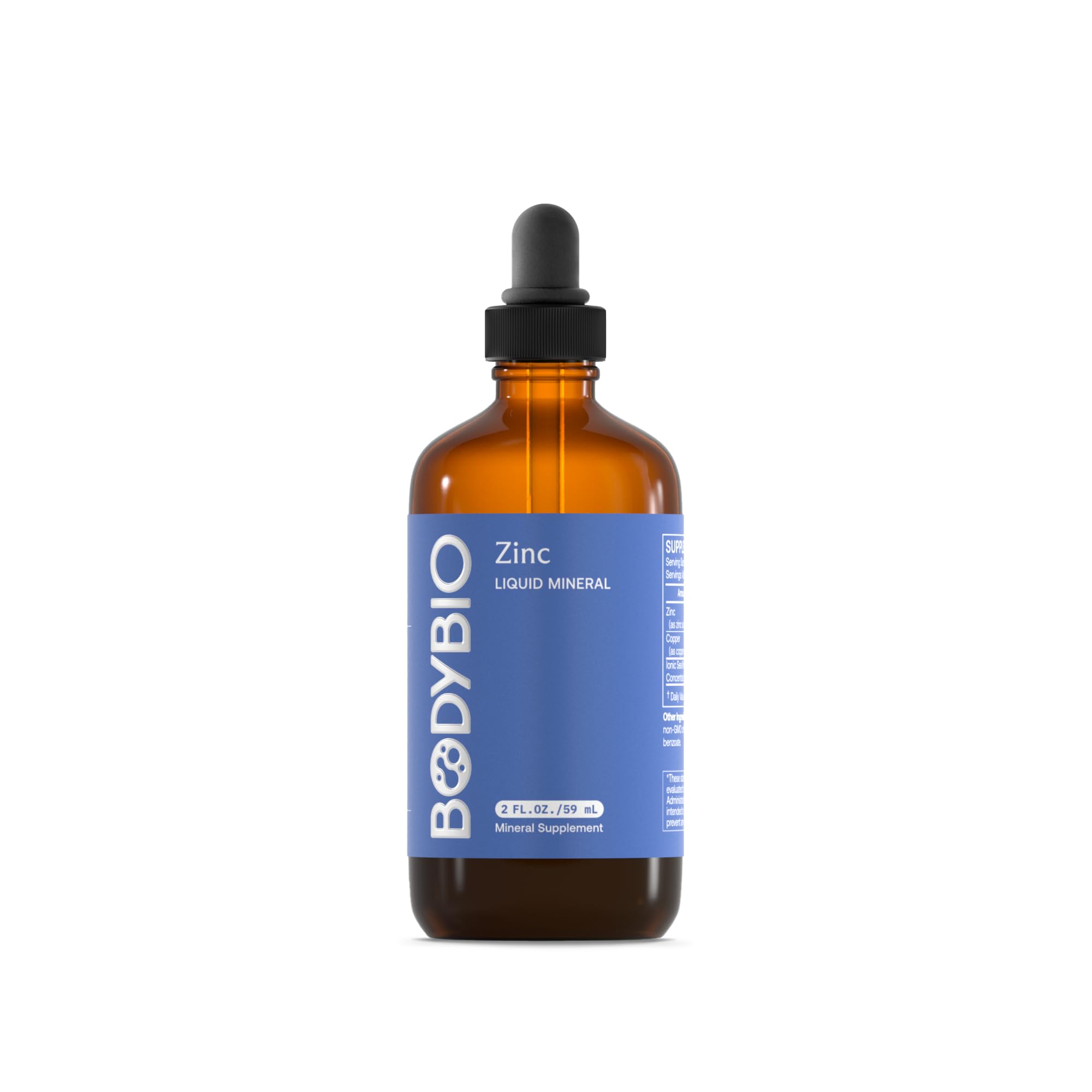 BodyBio Ionic Liquid Zinc bottle showing easy dosing for daily immune support