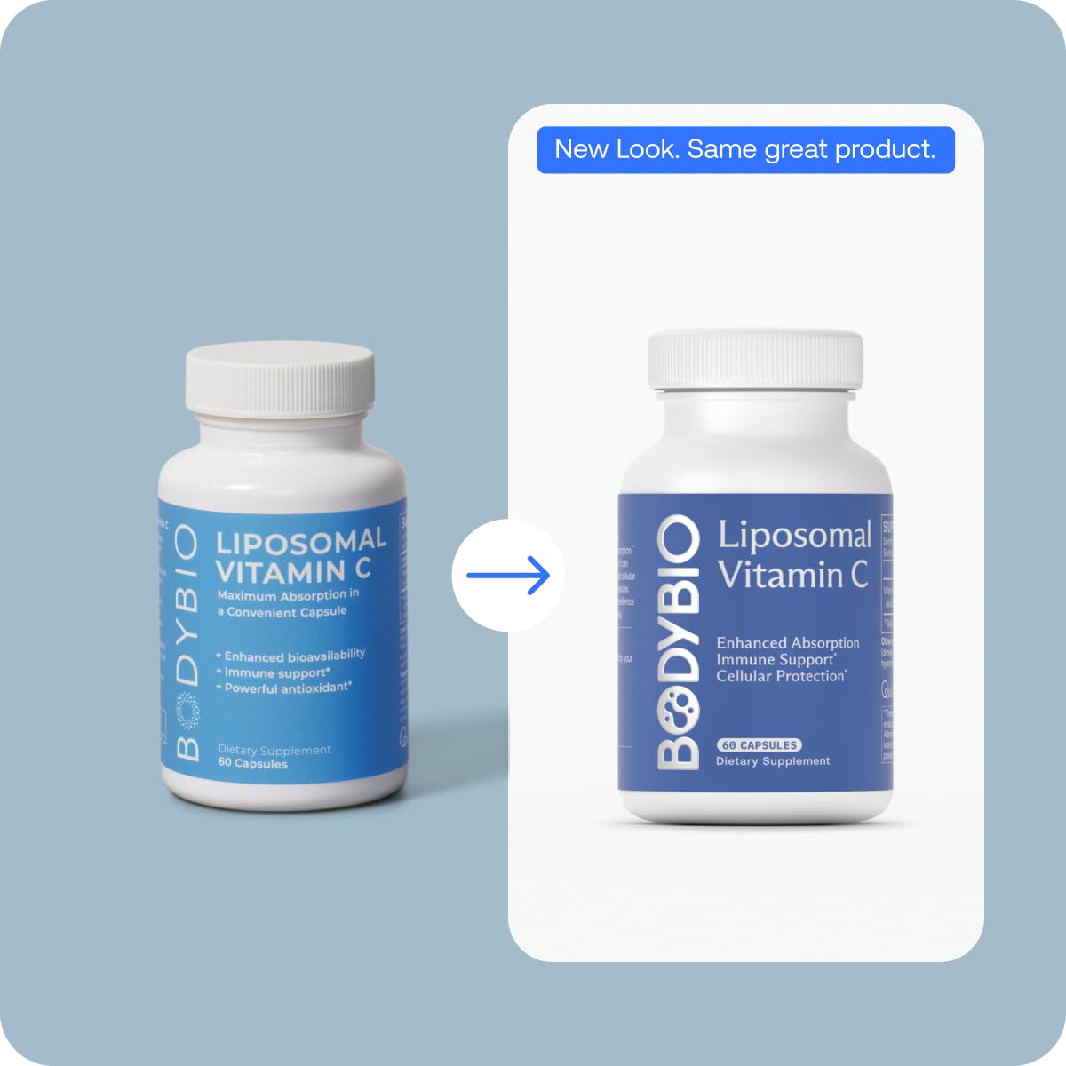 BodyBio Liposomal Vitamin C on a clean kitchen counter for everyday routine
