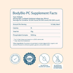 BodyBio PC label view emphasizes clean ingredients and science-backed phospholipid blend.