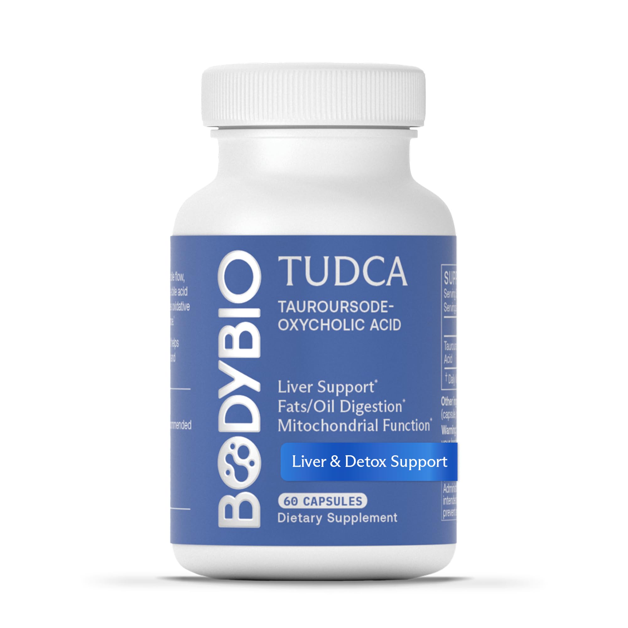 BodyBio TUDCA bottle front view suggesting bile flow and digestion support