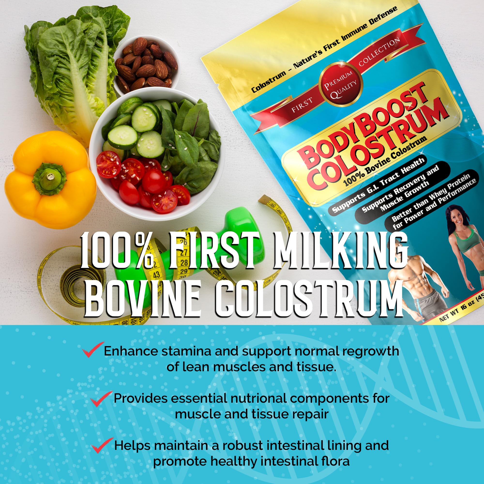 BodyBoost label packaging highlights grass-fed ingredients and non-GMO promise.