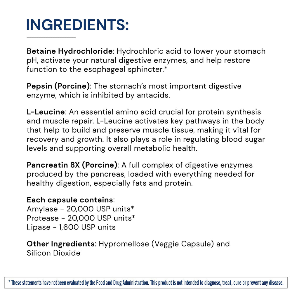 BodyHealth Digestive Enzymes ingredients label features key enzymes and probiotics