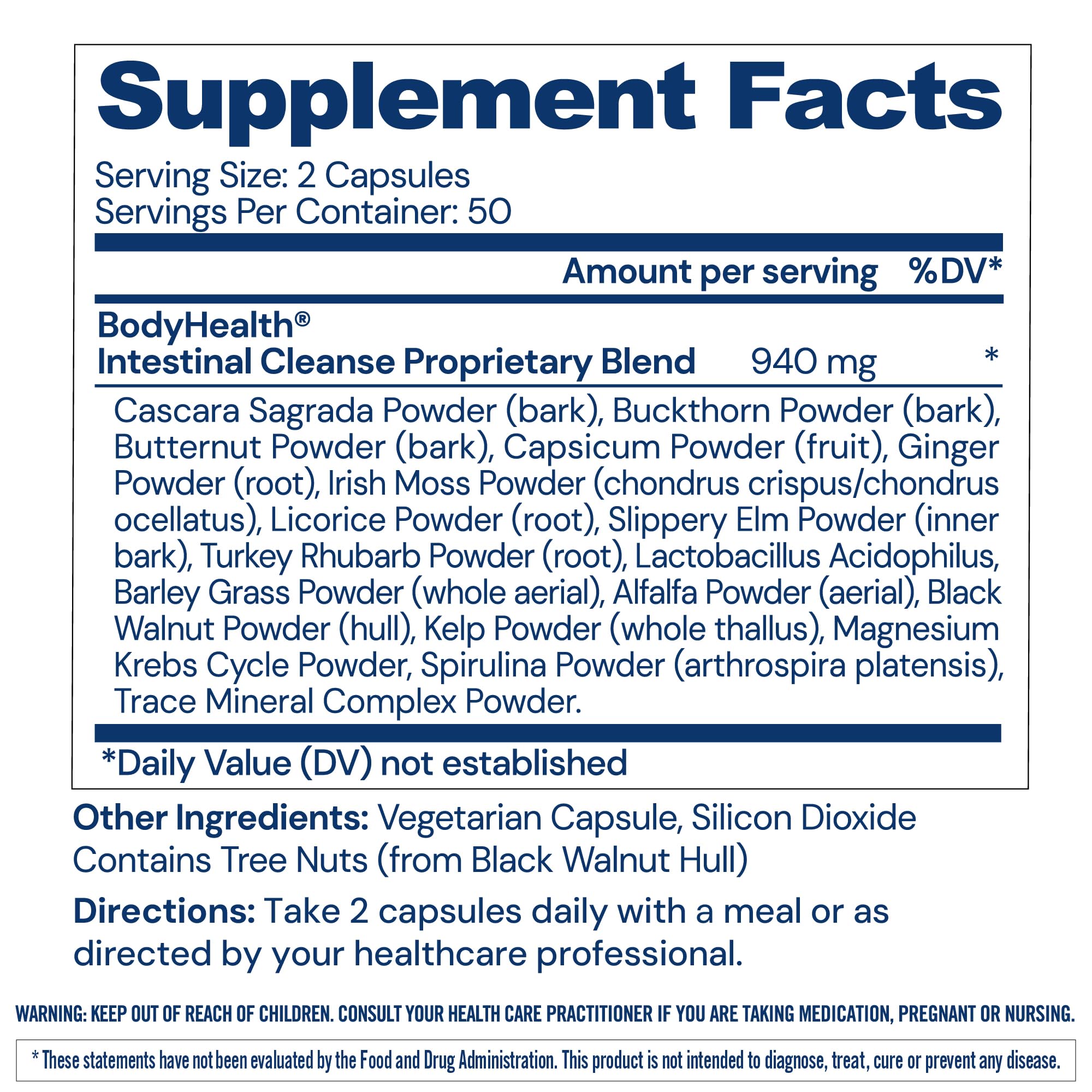 BodyHealth Intestinal Cleanse ingredients highlighting herbs and minerals for gut health