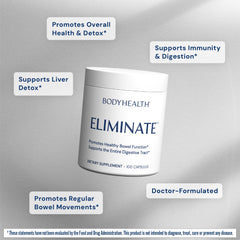 BodyHealth Intestinal Cleanse pills close-up showing dosage for bowel regularity