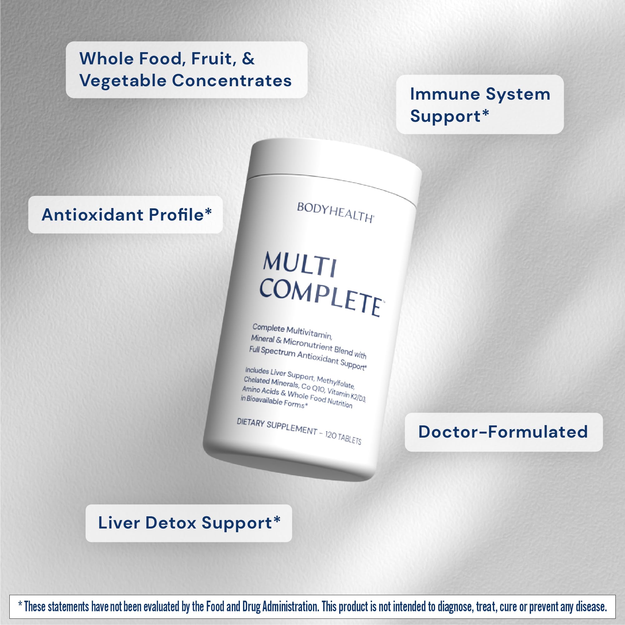 BodyHealth Multi Complete ingredients list underscores whole-food concentrates
