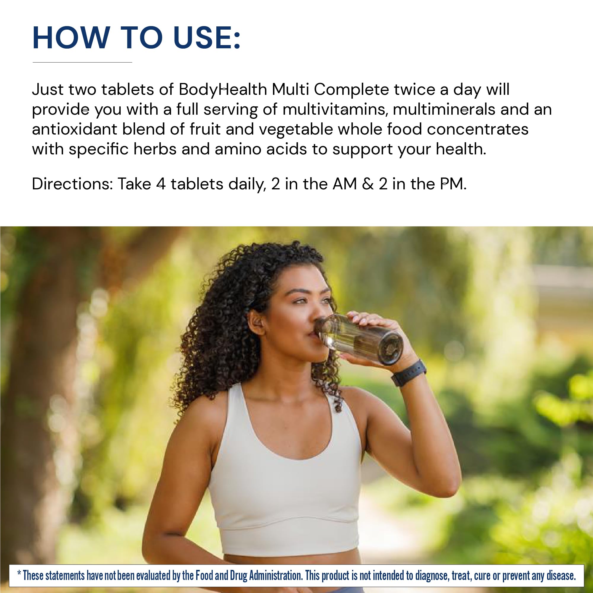 BodyHealth Multi Complete label closeup shows vitamins, minerals, and additives