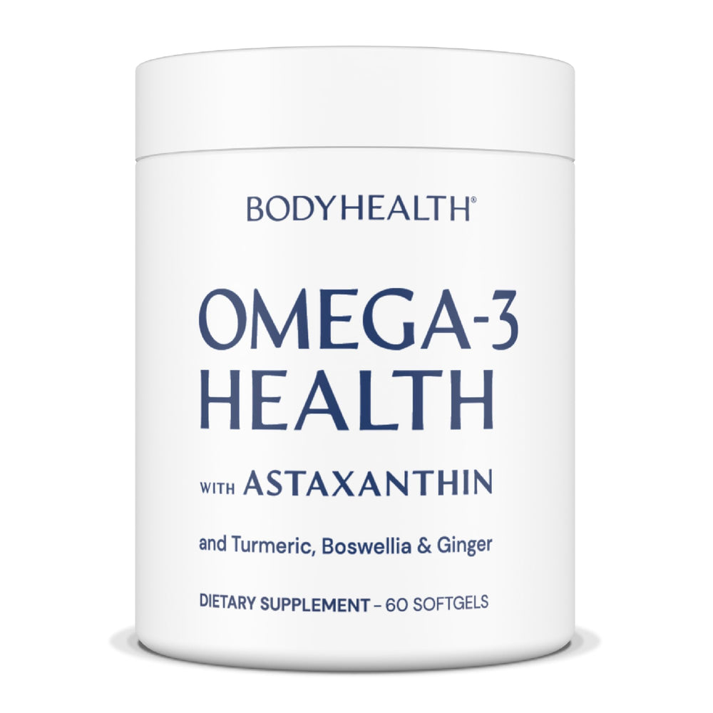 BodyHealth Omega 3 bottle closeup for daily heart and wellness support.