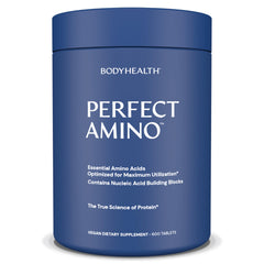 BodyHealth PerfectAmino bottle front view highlighting essential amino acids.