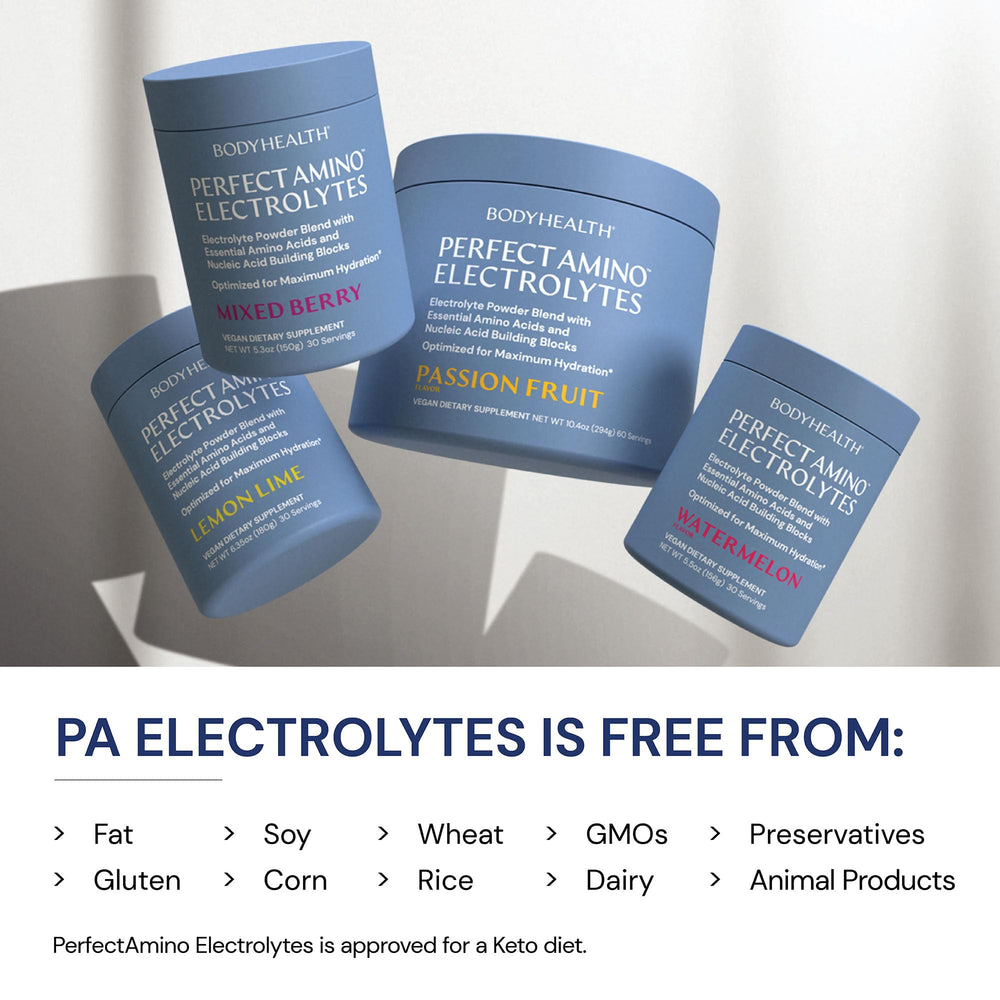 BodyHealth PerfectAmino Electrolyte after-workout kit for on-the-go hydration.