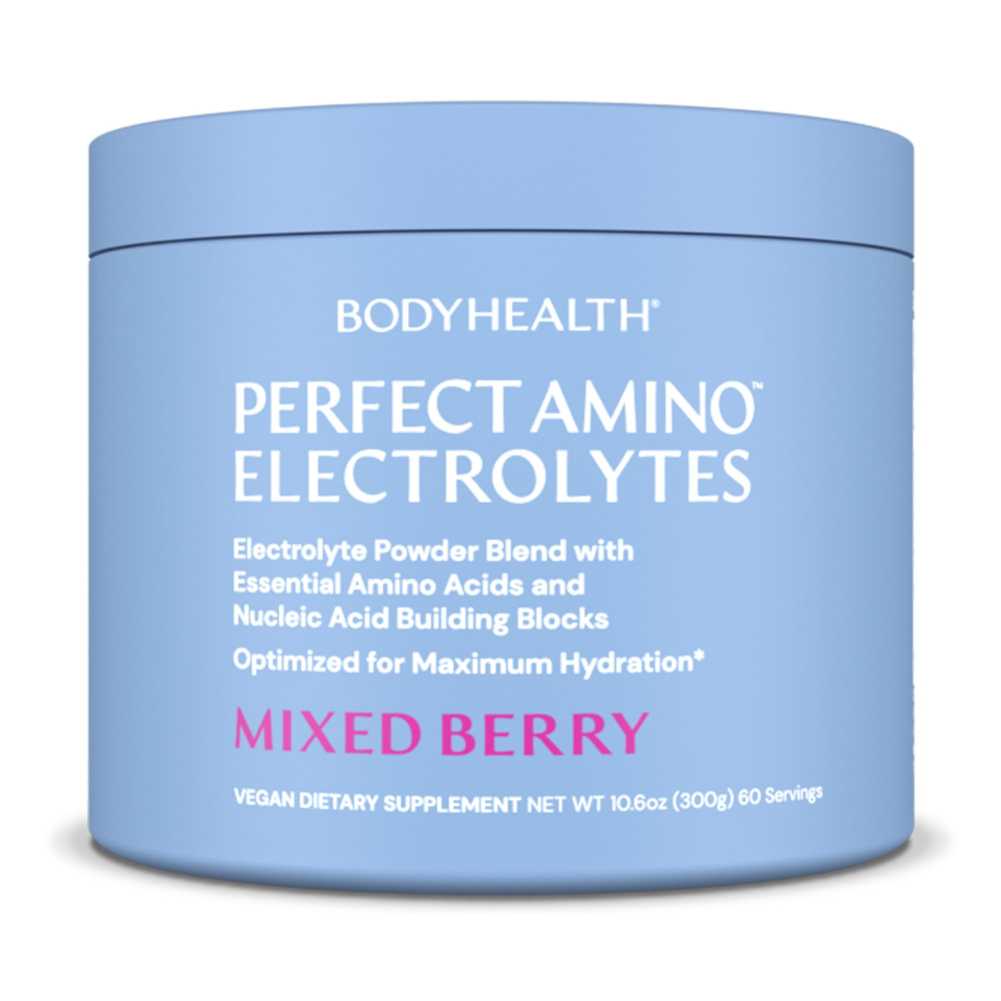 BodyHealth PerfectAmino Electrolytes Berry bottle pour supports hydration during workouts