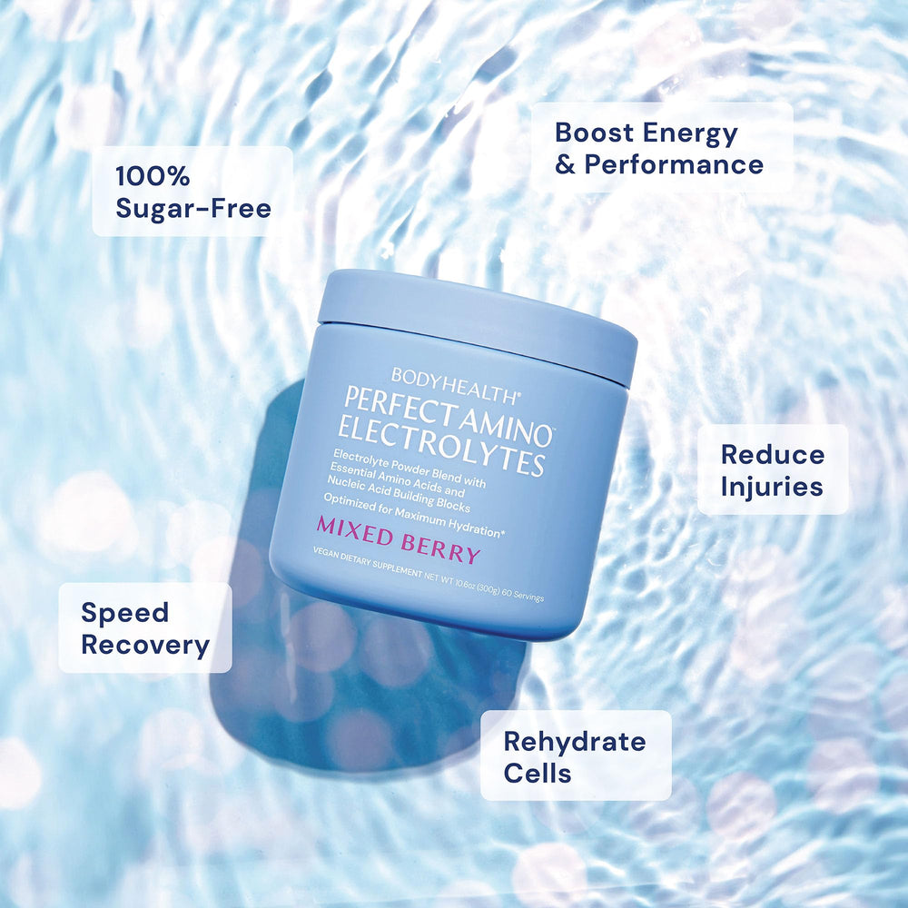 BodyHealth PerfectAmino Electrolytes Berry mixer in water for fast hydration