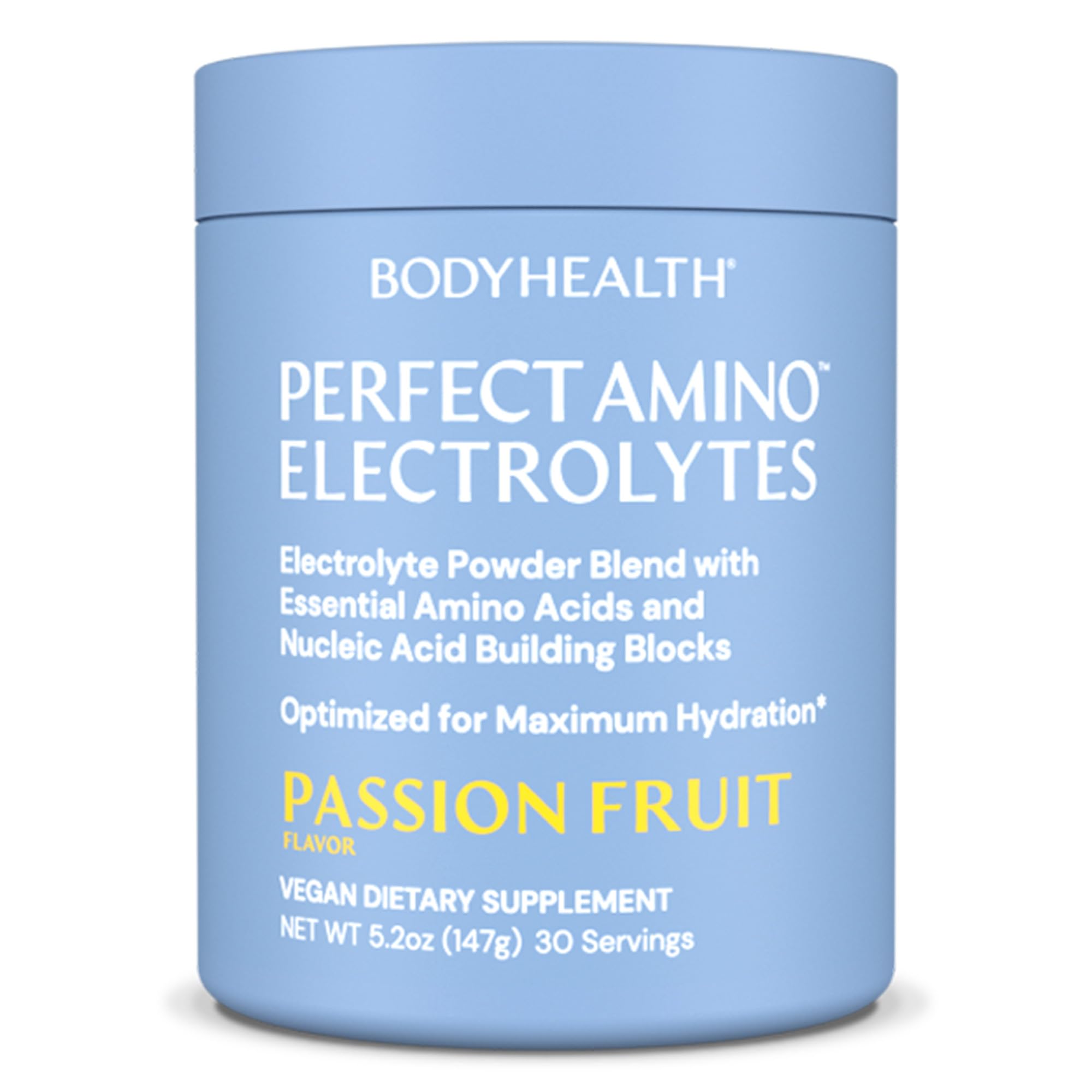BodyHealth PerfectAmino Electrolytes powder being poured for quick hydration