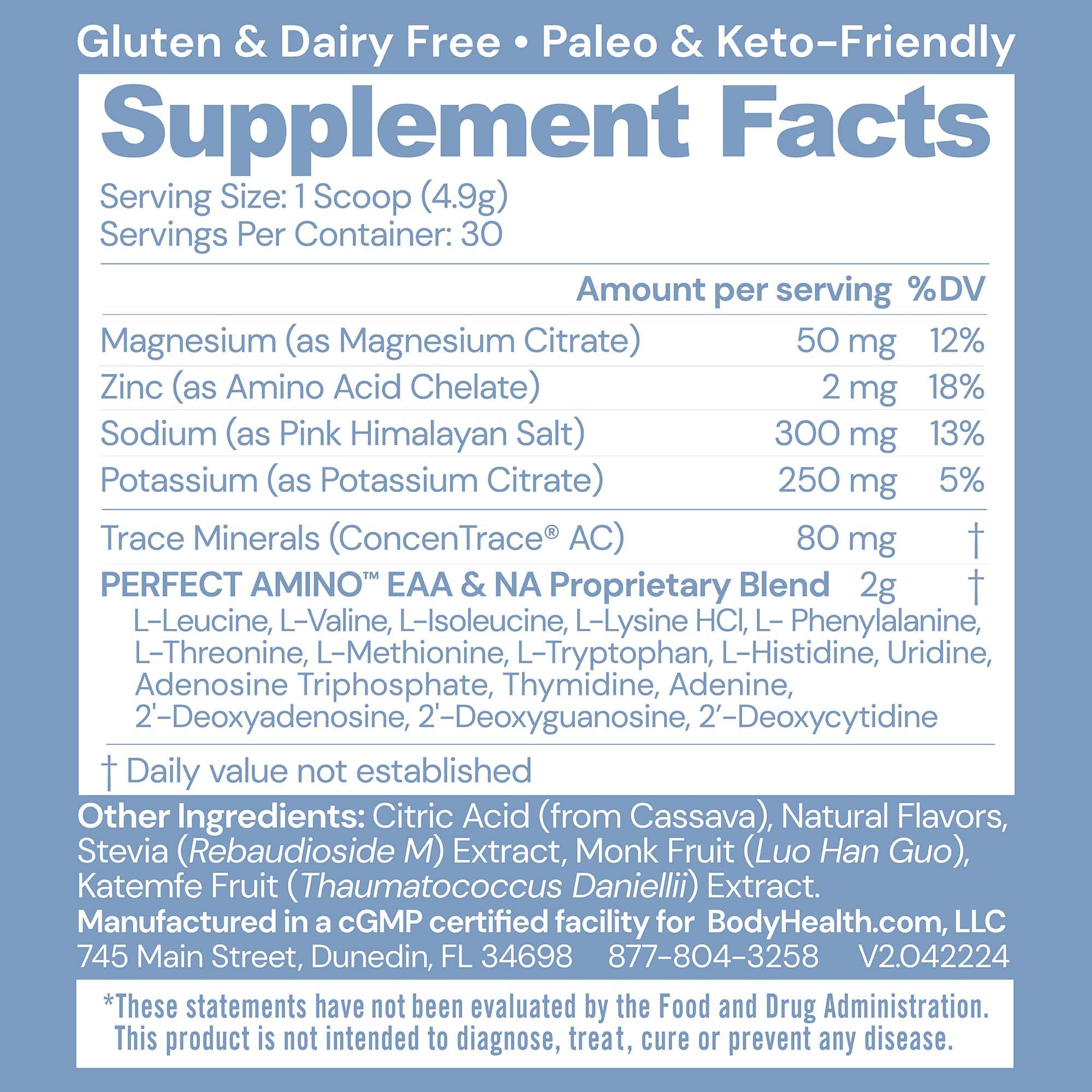 BodyHealth PerfectAmino Electrolytes in a shaker for post-workout refreshment