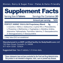 BodyHealth PerfectAmino bottle back label highlights ingredients and benefits