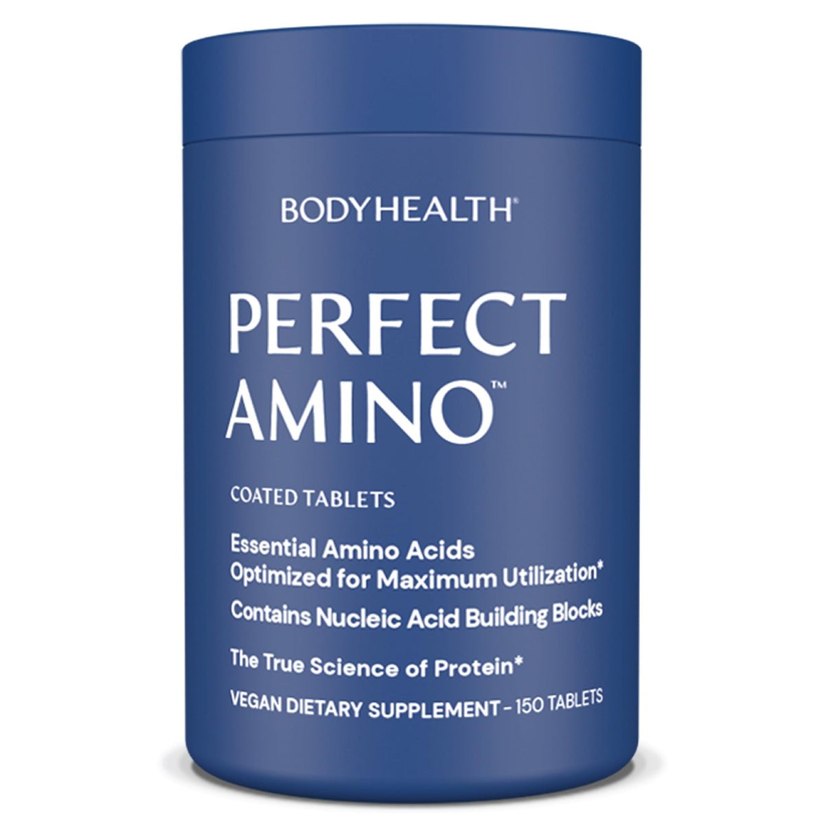 BodyHealth PerfectAmino bottle with easy-to-swallow tablets for pre- or post-workout support.