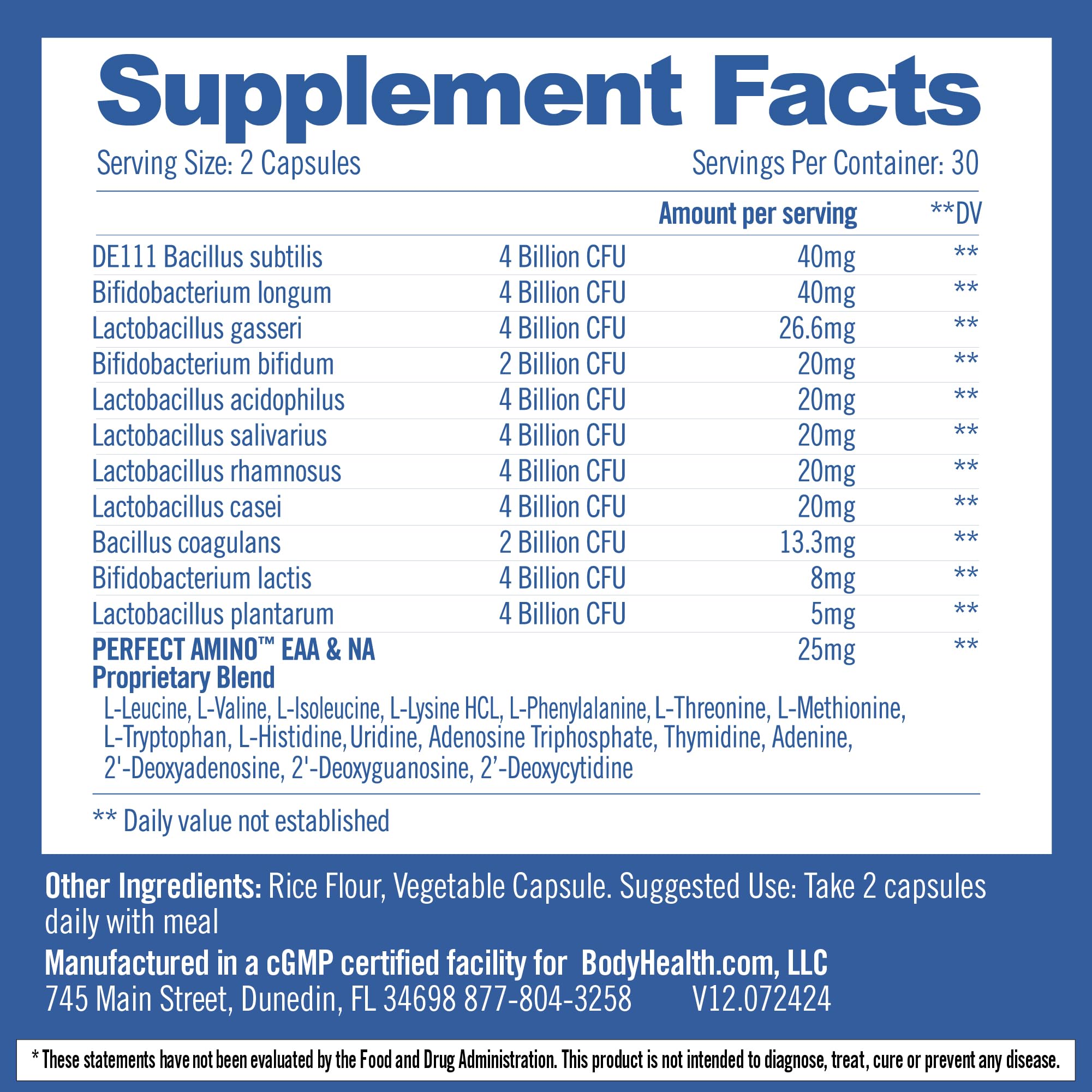 BodyHealth Probiotic PerfectAmino capsules ready for on-the-go digestion