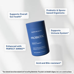 BodyHealth PerfectAmino label highlights culture count and strains