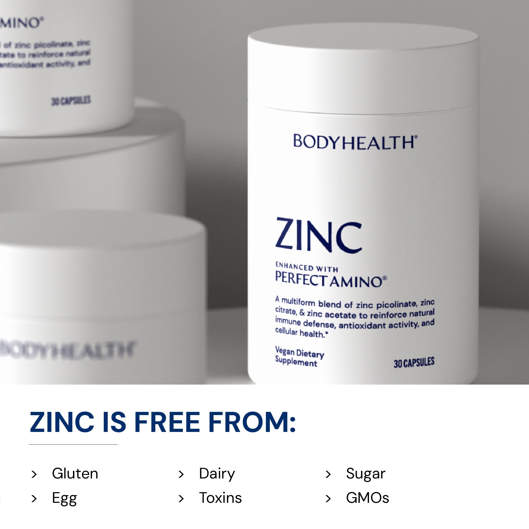 BodyHealth Zinc capsules held in hand for daily wellness routine.