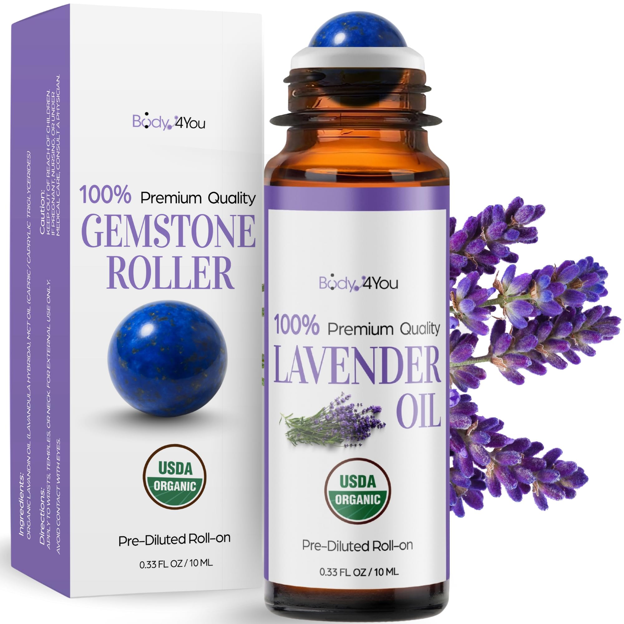 BodyJ4You lavender oil roll-on bottle for calming evening routines.
