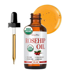 BodyJ4You Rosehip Oil Face Bottle hydrates and nourishes skin.