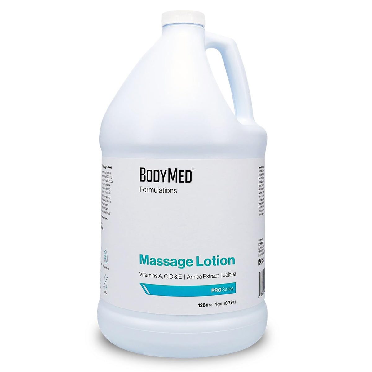 BodyMed Formulations Massage Lotion 1 gal label, fragrance-free and all-natural.