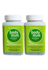 BodyMint bottle label close-up highlights natural ingredients and chlorophyll content.