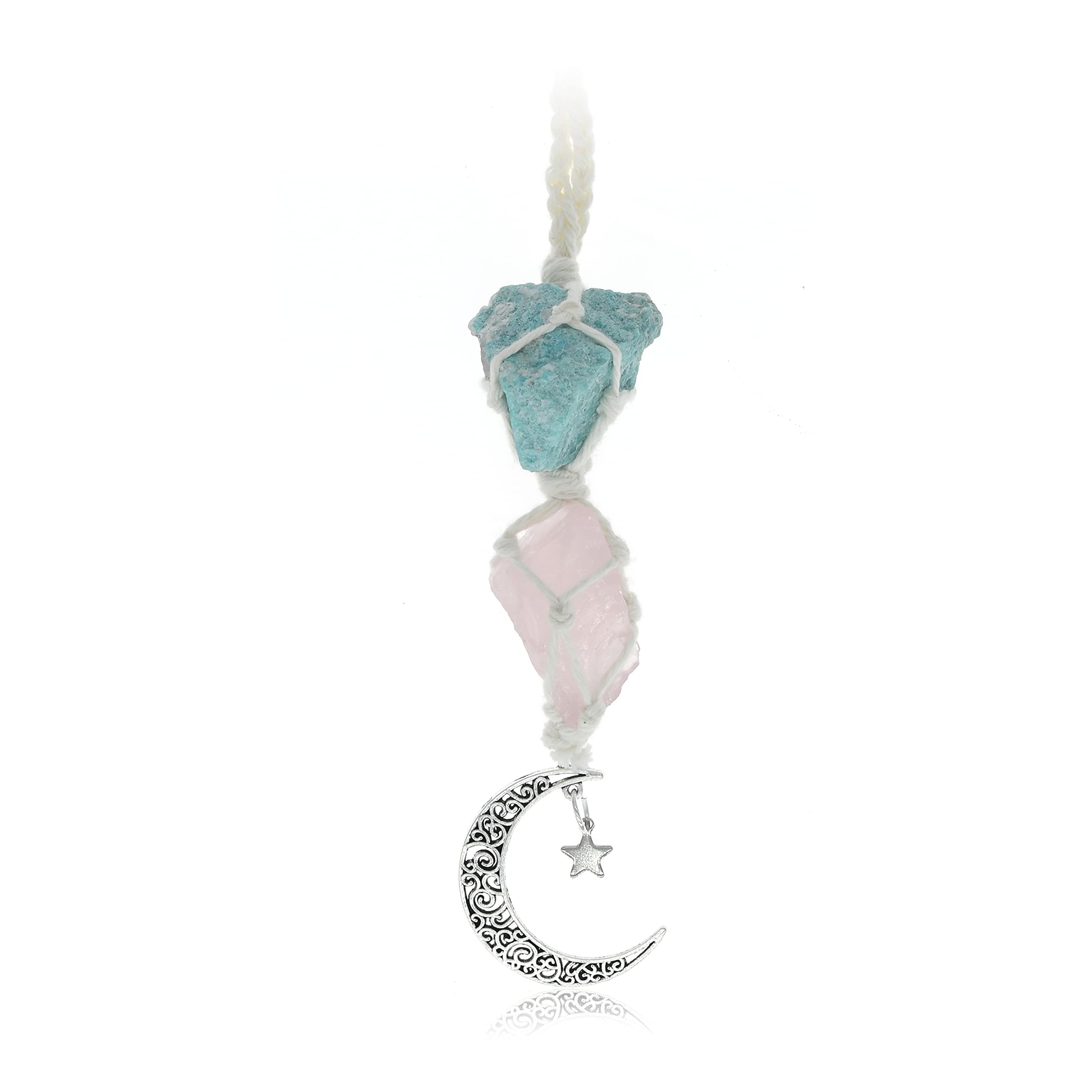 BOHO GARDEN amazonite-rose-quartz car charm brings calm and positive energy on the road.