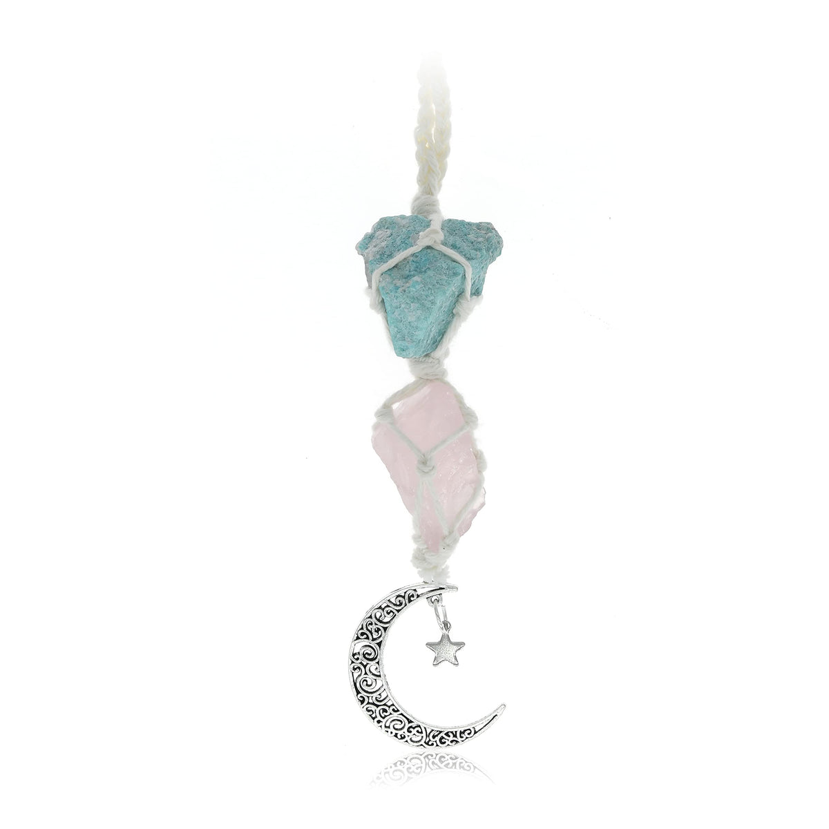 BOHO GARDEN amazonite-rose-quartz car charm brings calm and positive energy on the road.