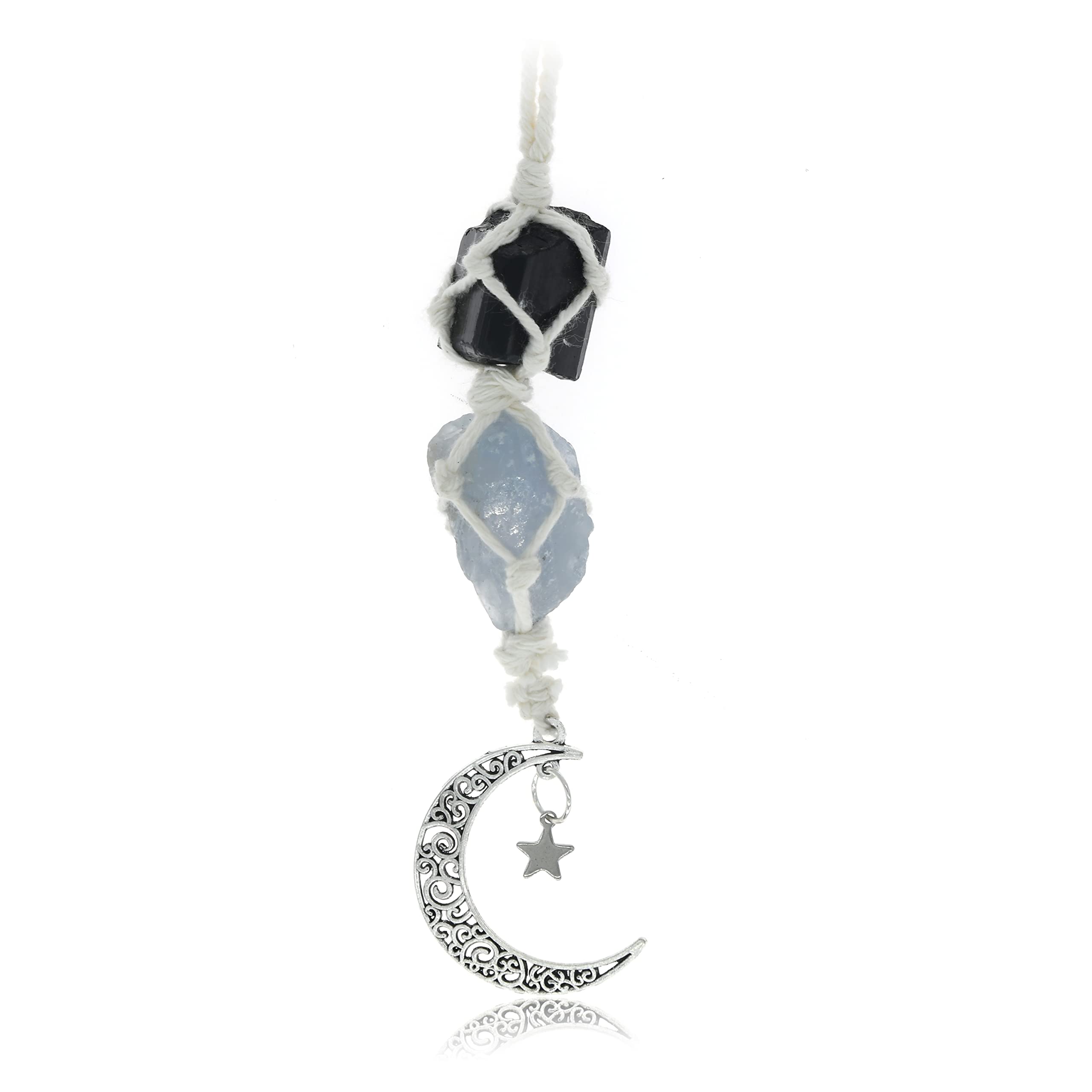BOHO GARDEN hanging car charm with black tourmaline and blue calcite for calm driving
