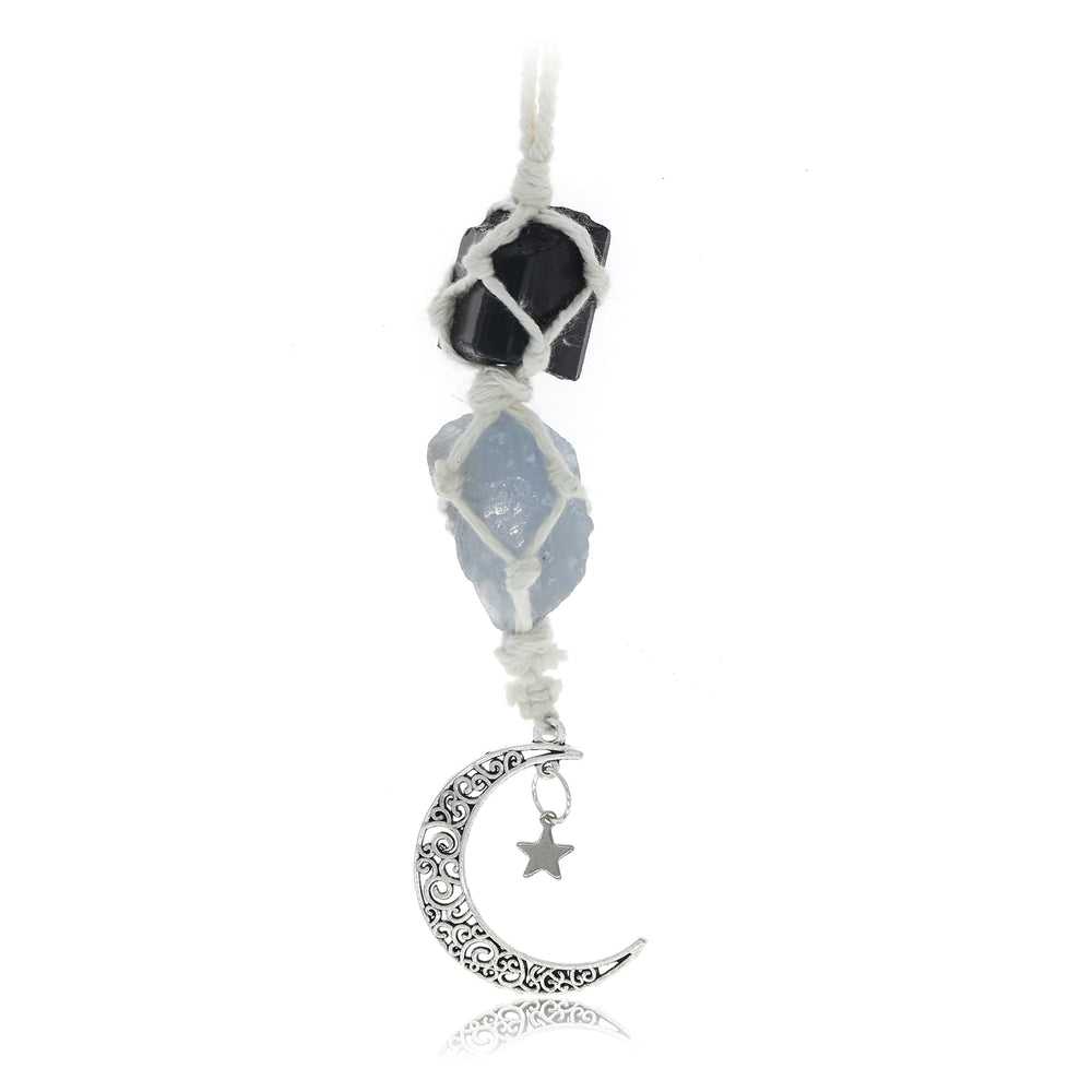 BOHO GARDEN hanging car charm with black tourmaline and blue calcite for calm driving