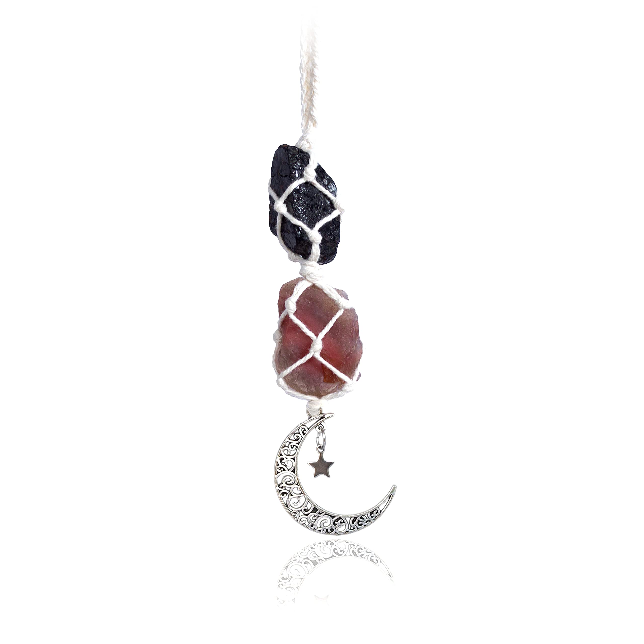 BOHO GARDEN hanging car charm with black tourmaline and carnelian for grounding energy.