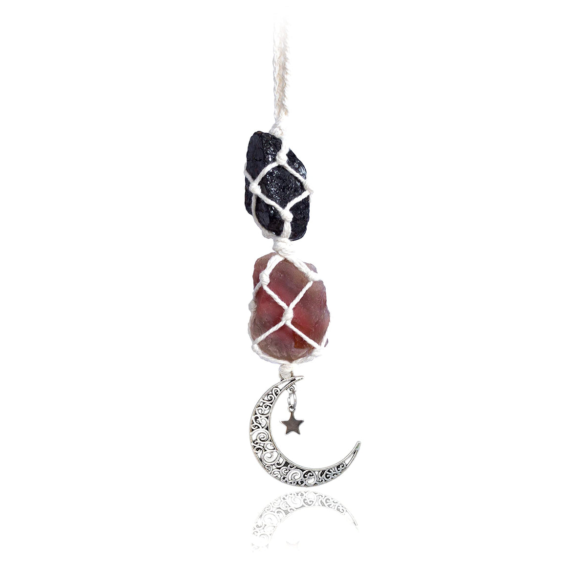 BOHO GARDEN hanging car charm with black tourmaline and carnelian for grounding energy.