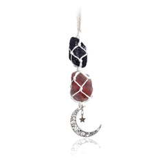 BOHO GARDEN hanging car charm with black tourmaline and carnelian for grounding energy.