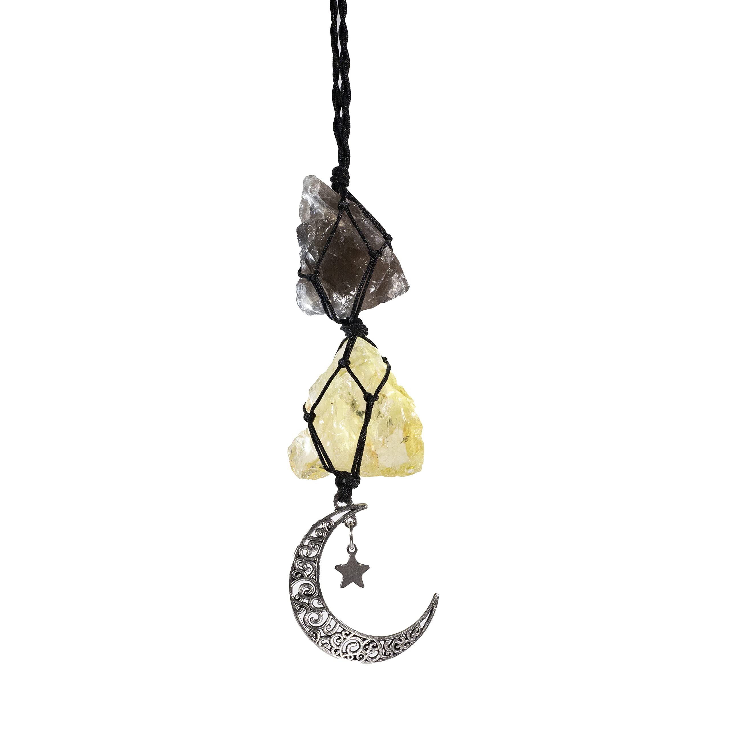 Boho Garden smoky quartz car charm with moon for a calm driving experience