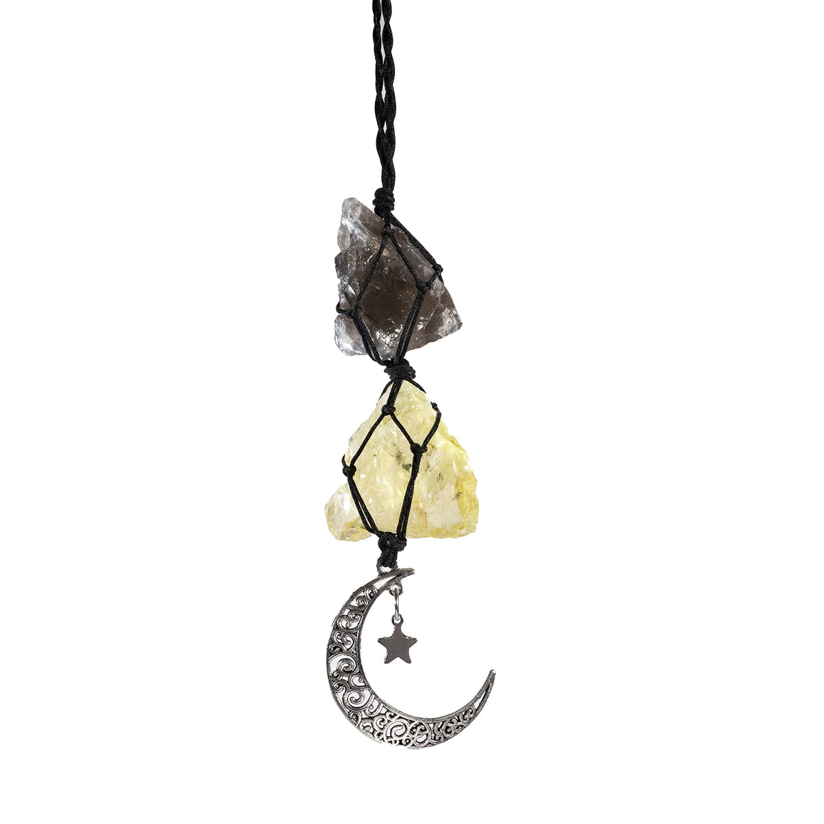 Boho Garden smoky quartz car charm with moon for a calm driving experience