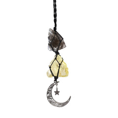Boho Garden smoky quartz car charm with moon for a calm driving experience