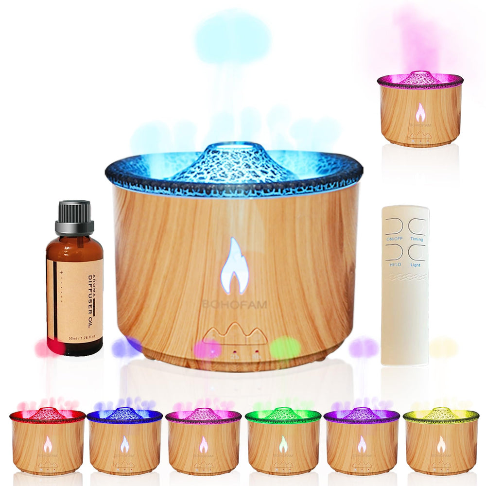 BOHOFAM aroma diffuser with wood grain finish adding natural elegance to the living room