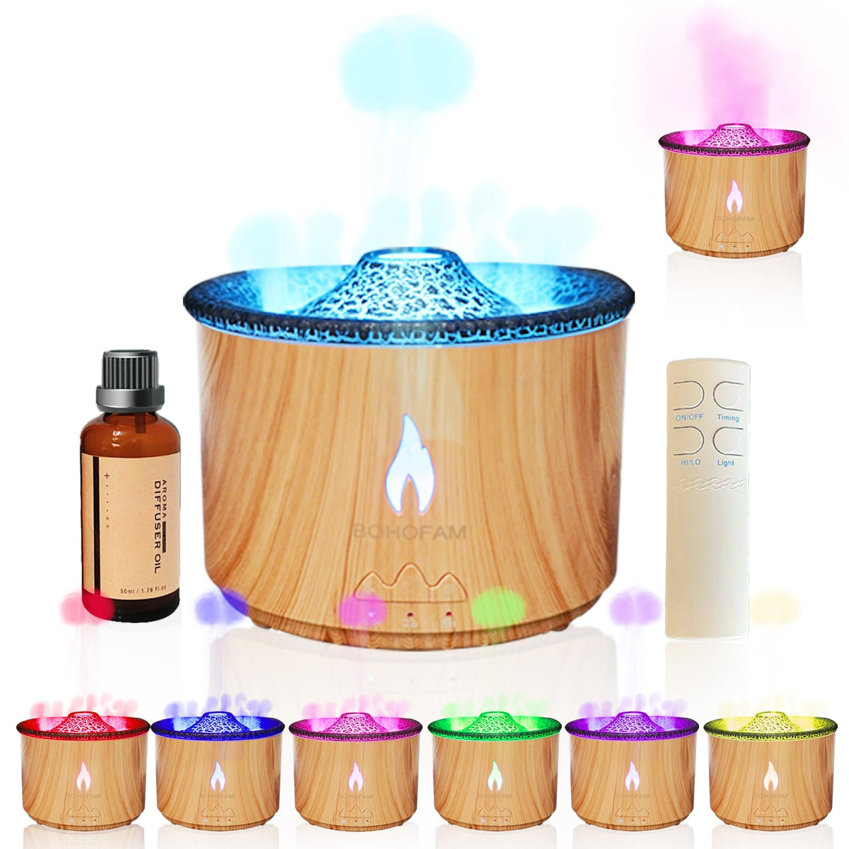 BOHOFAM aroma diffuser with wood grain finish adding natural elegance to the living room