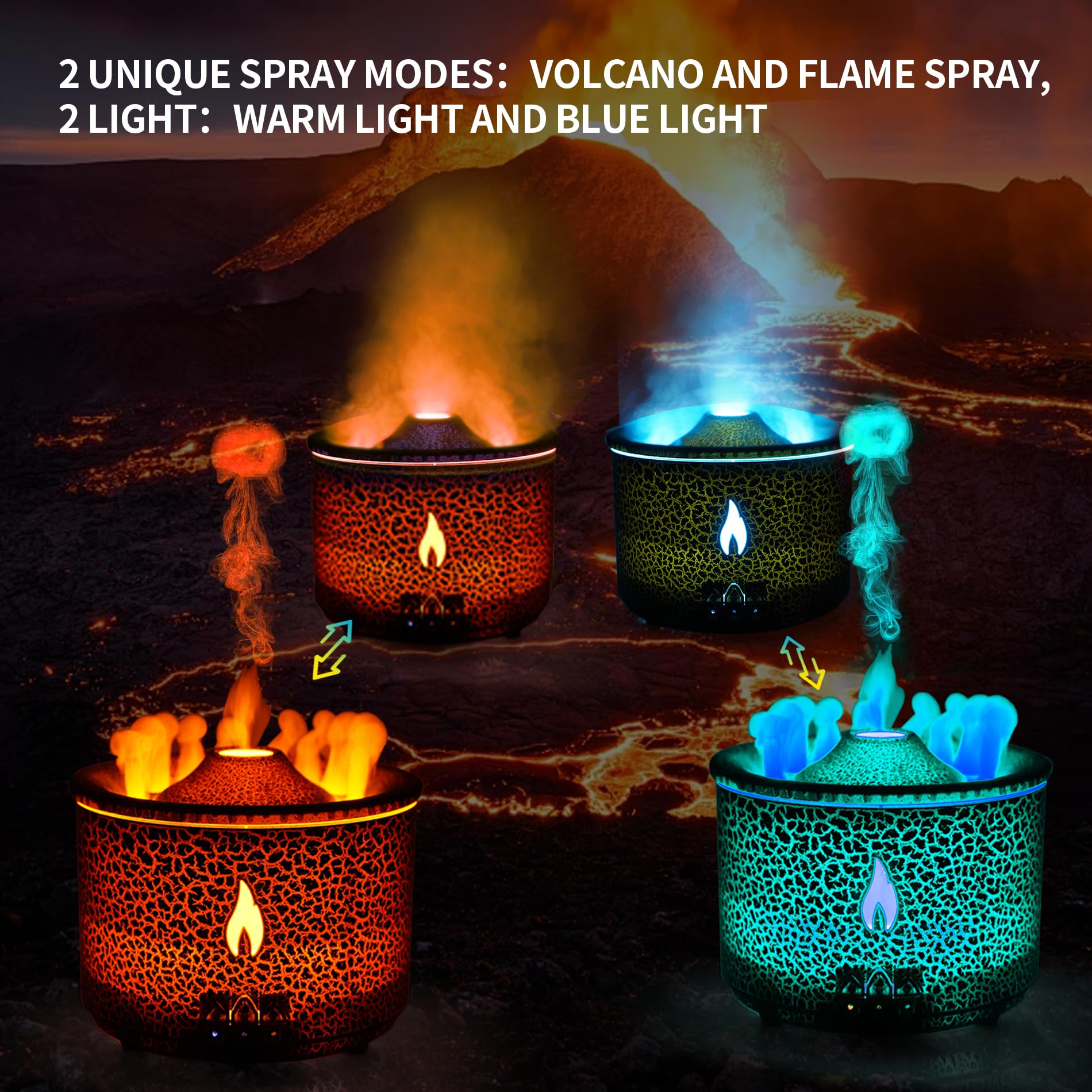 BOHOFAM diffuser flame mode creates a warm mist ambiance.