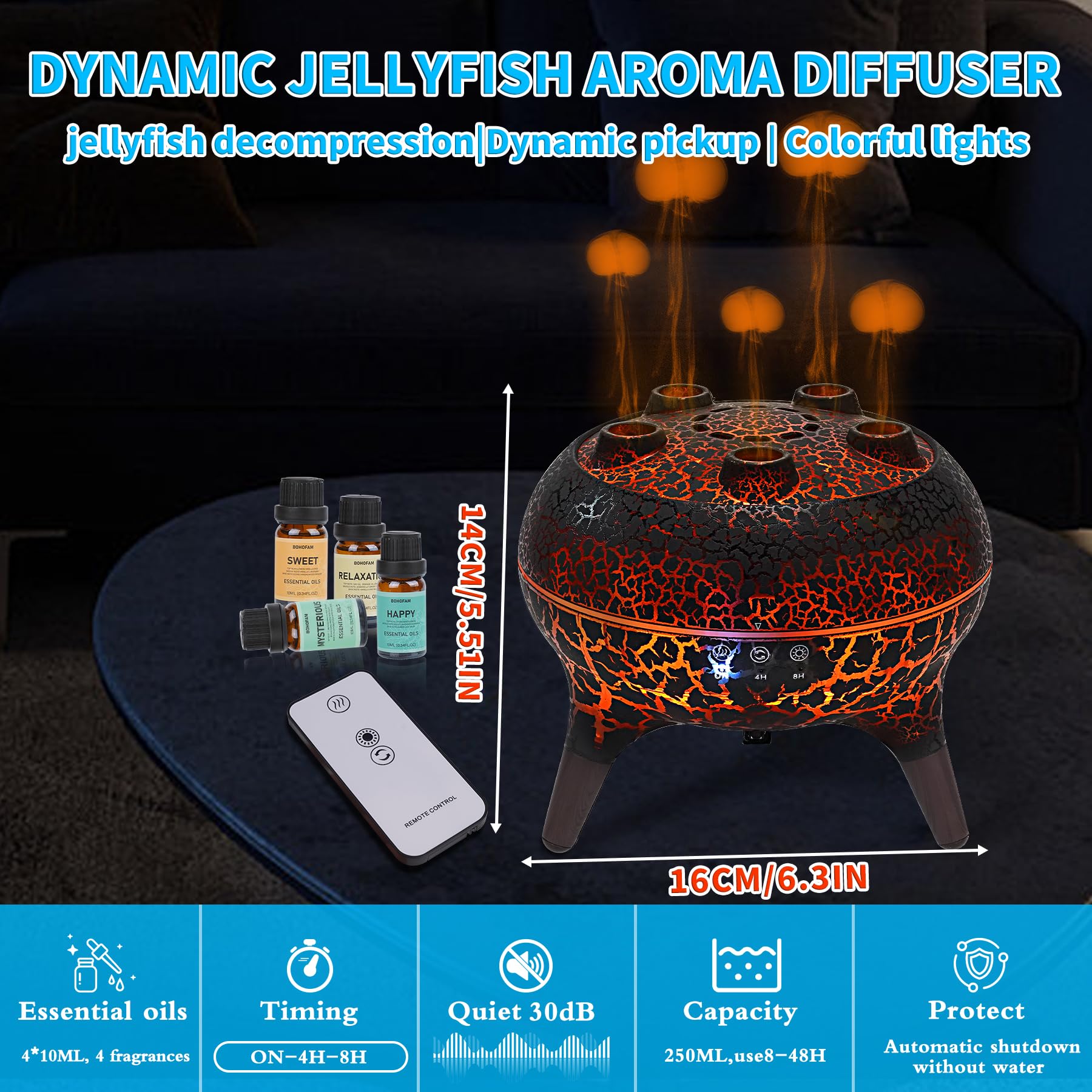 Flame spray from BOHOFAM diffuser creating warm ambiance