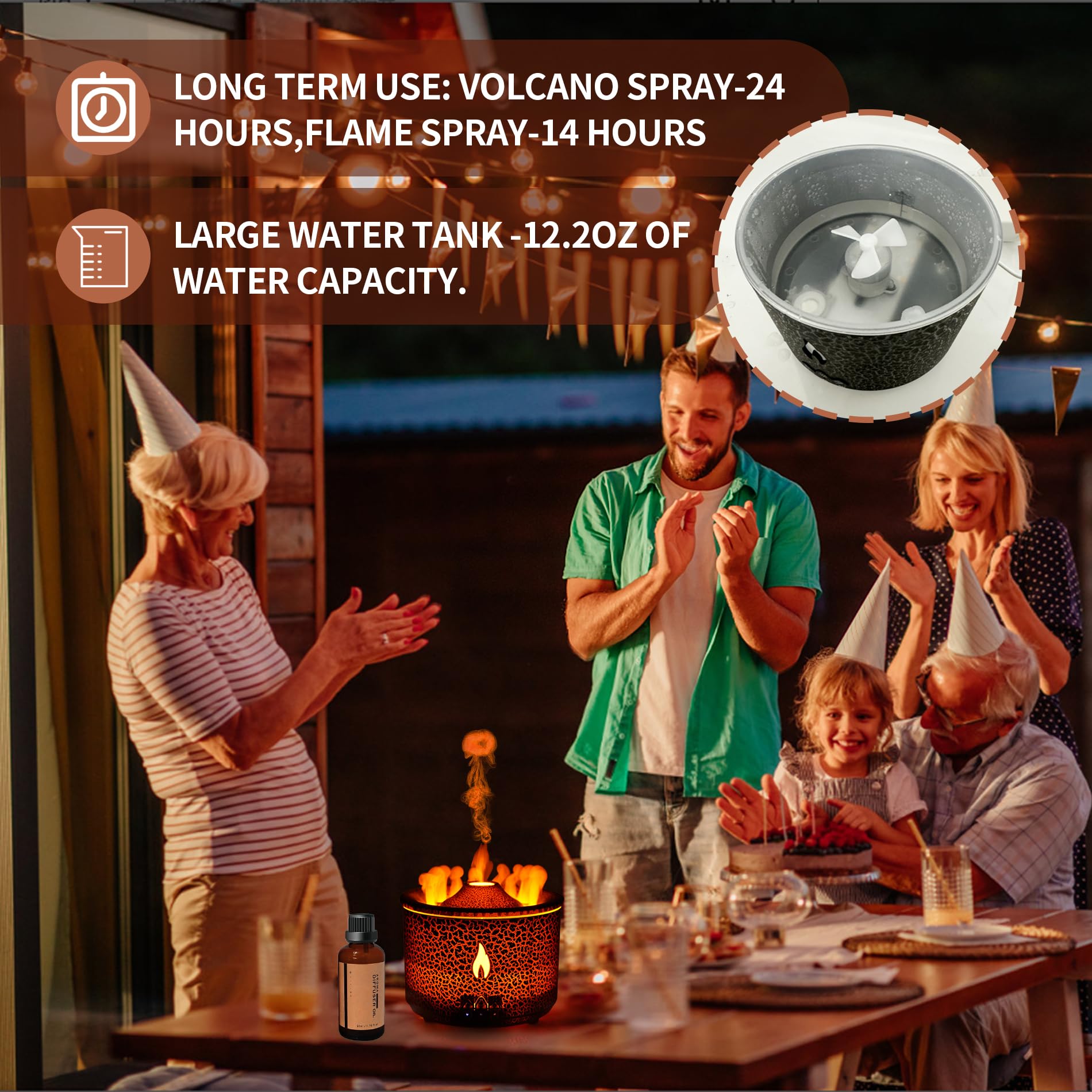 BOHOFAM diffuser humidifier output maintains ambient humidity.