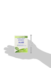 Boiron Acidil tablets being poured from the box for stomach comfort after meals.