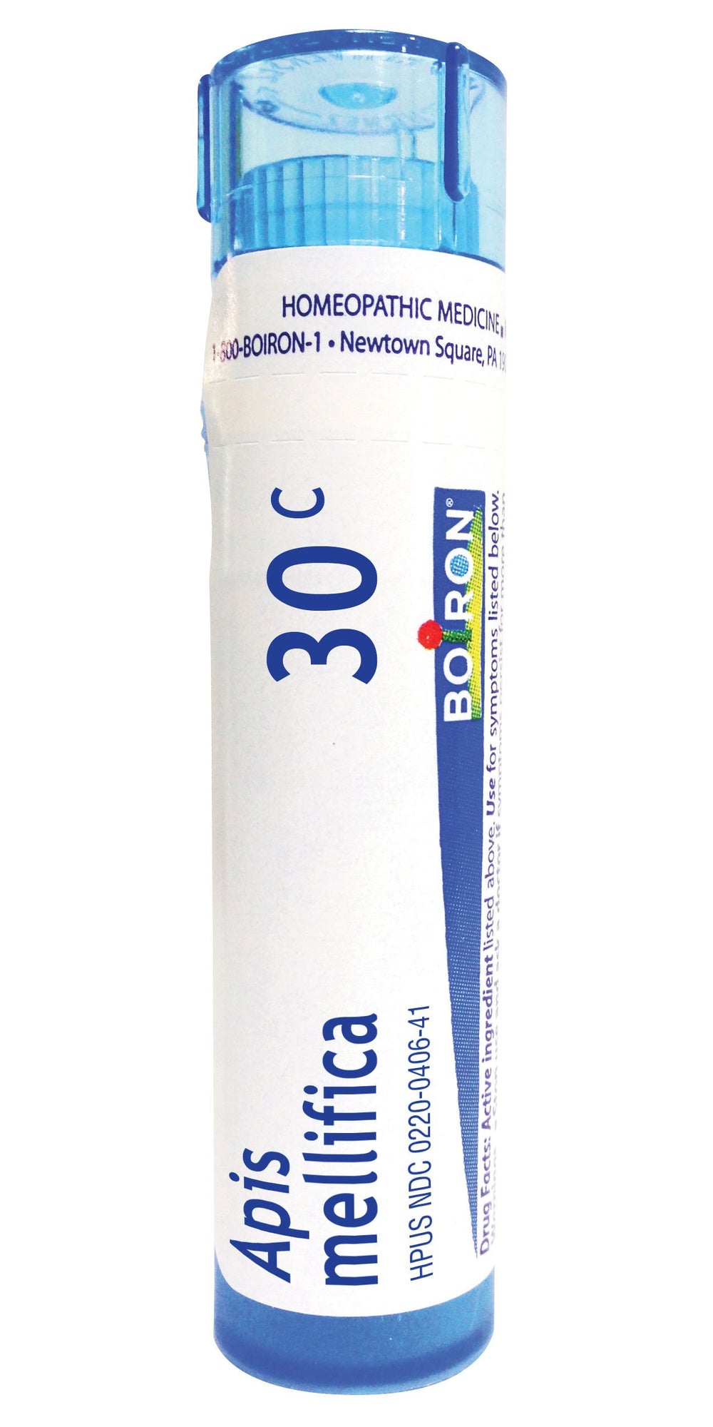 Boiron Apis Mellifica 30C pellets pack for temporary insect bite relief.