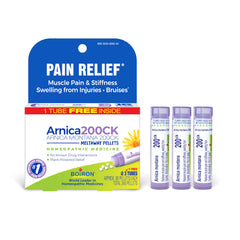 Boiron Arnica 200CK tubes pack on-the-go relief packaging.