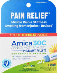 Arnica 30C pellets dissolving under the tongue for fast relief