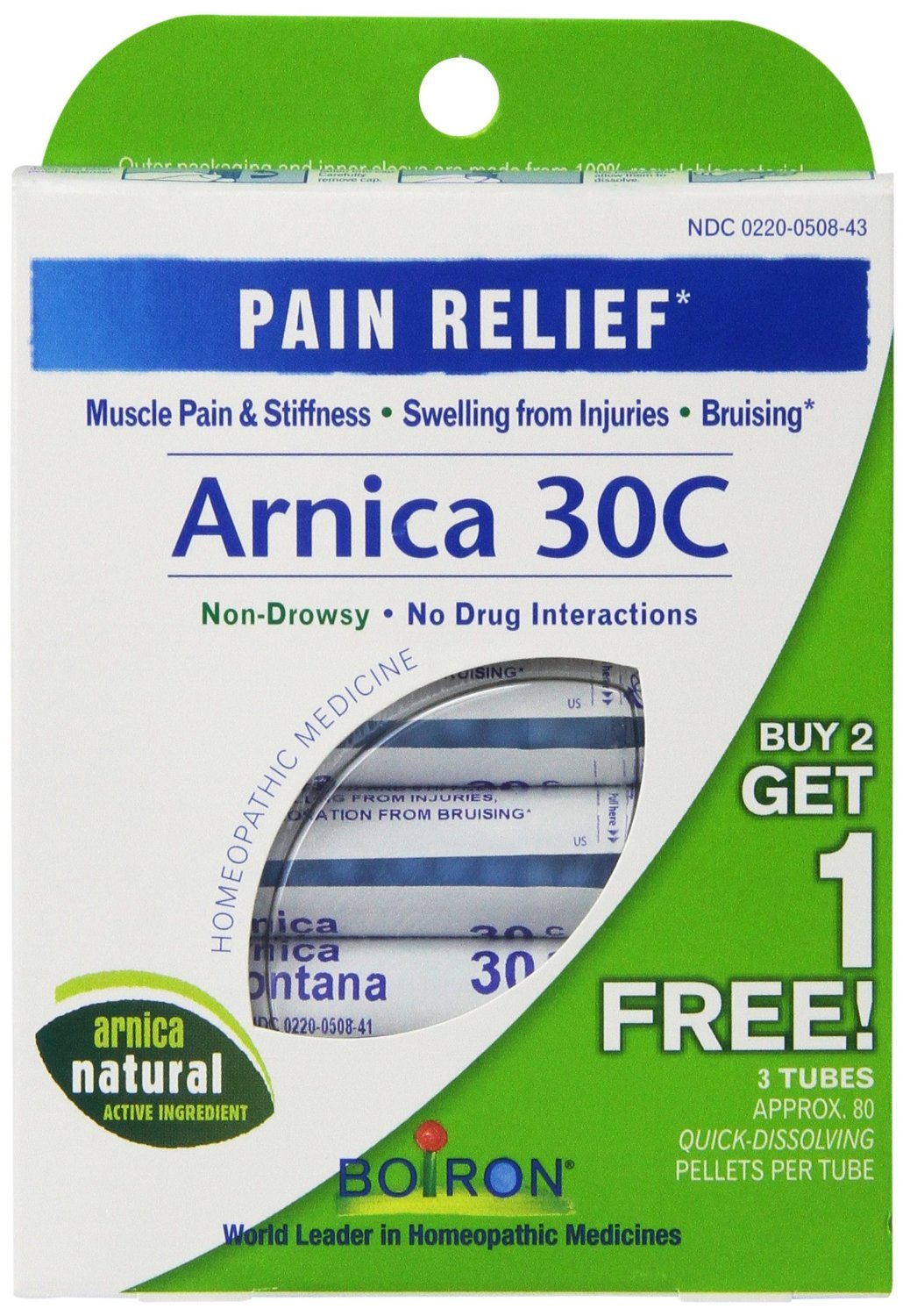 Boiron Arnica 30C pellets for quick, non-drowsy relief from minor soreness