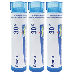 Boiron Bryonia 30c bottle pellets ready for quick relief on the go.