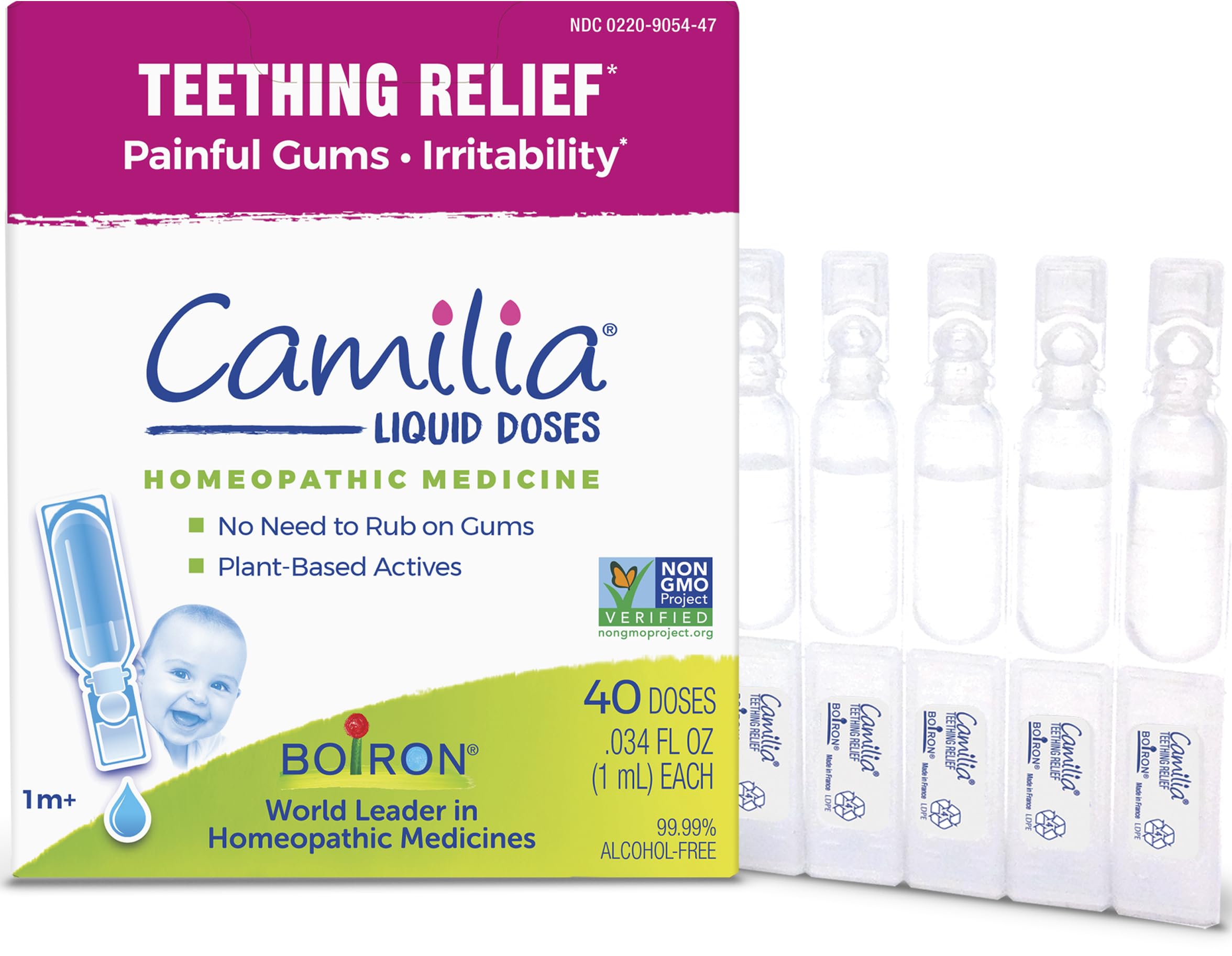 Boiron Camilia teething drops bottle for quick, hygienic dosing in babies